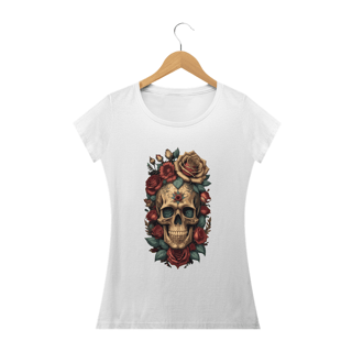CAVEIRA RED ROSES - Camiseta Personalizada com Estampa de Caveira