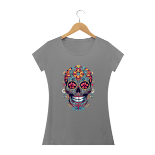Nome do produto CAVEIRA MEXICANA FLOR LARANJA - Camiseta Personalizada com Estampa de Caveira Mexicana
