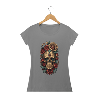 Nome do produto CAVEIRA RED ROSES - Camiseta Personalizada com Estampa de Caveira