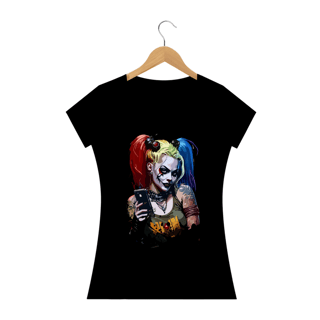 Nome do produto ARLEQUINA CELULAR - Camiseta Feminina Personalizada com Estampa Geek