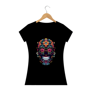 Nome do produto CAVEIRA MEXICANA FLOR LARANJA - Camiseta Personalizada com Estampa de Caveira Mexicana
