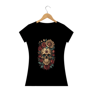 Nome do produto CAVEIRA RED ROSES - Camiseta Personalizada com Estampa de Caveira