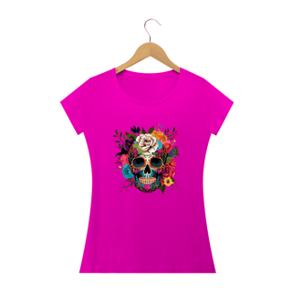 Nome do produto CAVEIRA MEXICANA ÓCULOS E FLORES- Camiseta Personalizada com Estampa de Caveira
