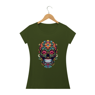 Nome do produto CAVEIRA MEXICANA FLOR LARANJA - Camiseta Personalizada com Estampa de Caveira Mexicana