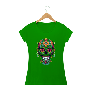 Nome do produto CAVEIRA MEXICANA FLOR LARANJA - Camiseta Personalizada com Estampa de Caveira Mexicana