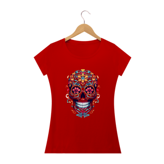Nome do produto CAVEIRA MEXICANA FLOR LARANJA - Camiseta Personalizada com Estampa de Caveira Mexicana