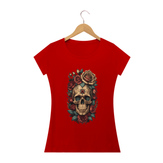 Nome do produto CAVEIRA RED ROSES - Camiseta Personalizada com Estampa de Caveira
