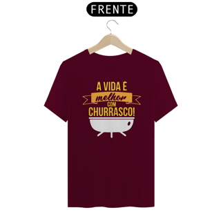 Nome do produto VIDA MELHOR COM CHURRASCO - Camiseta Personalizada com Estampa Frase Divertida