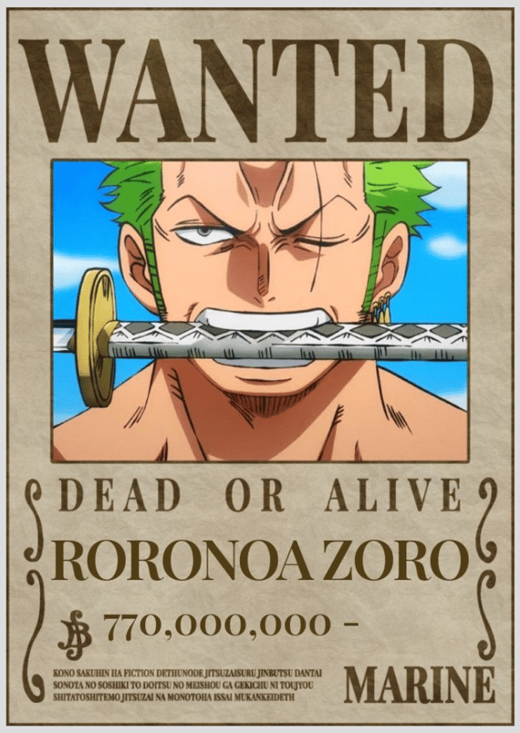 Poster - RORONOAZORO - ONE PIECE (PROCURADO)