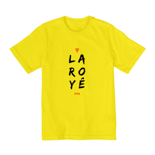 Nome do produto Camiseta Exu Saudação Laroyê Infantil 100% Algodão Fio 30.1, 165g com costura reforçada e gola ribana de alta qualidade