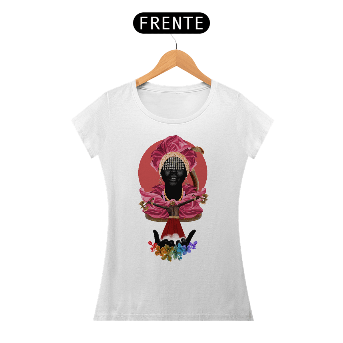 Nome do produto: Camiseta Feminina Ewa e Xangô - By Ziggy Artes 100% Algodão Fio 30.1 Malha Fria Gola Ribana Costura Reforçada 3X Sem Juros [Frete Grátis]