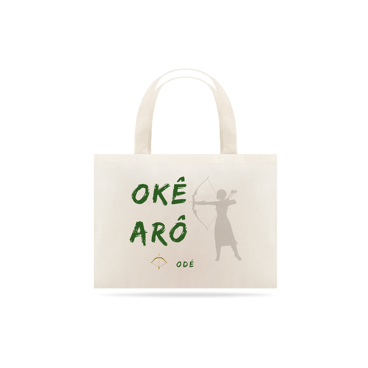 Nome do produto: Bolsa Saudação Orixá Odé Oxossi Ecobag de Algodão Cru - Okê Arô Odé