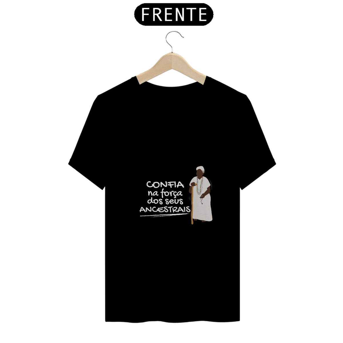 Nome do produto: Camiseta Preto Velho 100% Algodão Fio 24.1, 145g costura simples e gola ribana