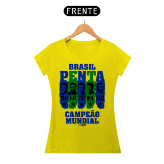 Nome do produto CAMISETA FEMININA AMARELA - PENTA CAMPEÃO 58-62-70-94-02