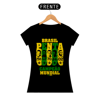 Nome do produto CAMISETA FEMININA PRETA - PENTA CAMPEÃO 58-62-70-94-02