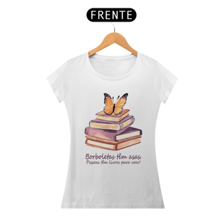 Nome do produto Camiseta Baby Long Borboletas têm asas. Pessoas tem livros para voar!