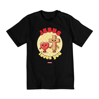 Nome do produto 0005K - Camiseta Infantil Jesus Loves You