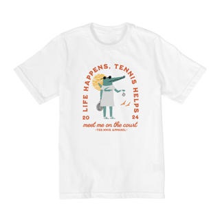Nome do produto life happens, tennis helps - Camiseta infantil (2 a 8 anos)