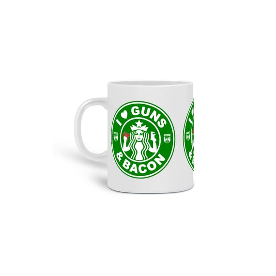 Caneca I Love Guns N' Bacon Pólvora e Mato