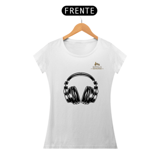 Nome do produtoCamiseta Premium Feminina Algodão Pima Estampada Musical Fone de Ouvido - Estilo Sonoro