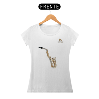 Nome do produtoCamiseta Premium Feminina Algodão Pima Estampada Musical Saxofone - Estilo Sonoro
