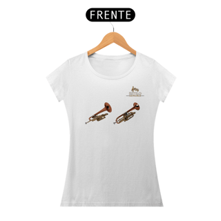 Nome do produtoCamiseta Premium Feminina Algodão Pima Estampada Musical Trompete - Estilo Sonoro