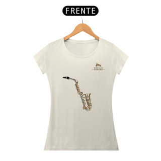 Nome do produtoCamiseta Premium Feminina Algodão Pima Estampada Musical Saxofone - Estilo Sonoro