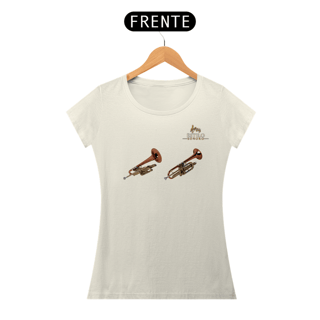 Nome do produtoCamiseta Premium Feminina Algodão Pima Estampada Musical Trompete - Estilo Sonoro