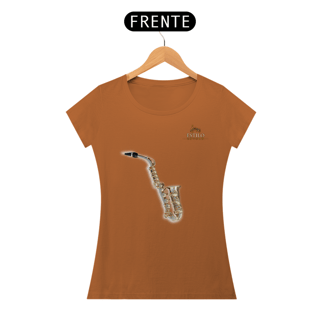 Nome do produtoCamiseta Premium Feminina Algodão Pima Estampada Musical Saxofone - Estilo Sonoro