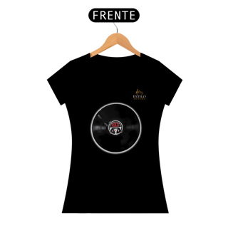 Nome do produtoCamiseta Premium Feminina Algodão Pima Estampada Musical Disco de Vinil - Estilo Sonoro