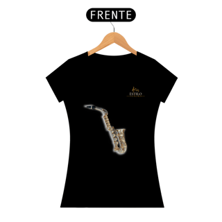Nome do produtoCamiseta Premium Feminina Algodão Pima Estampada Musical Saxofone - Estilo Sonoro