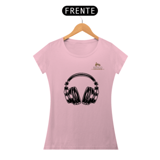 Nome do produtoCamiseta Premium Feminina Algodão Pima Estampada Musical Fone de Ouvido - Estilo Sonoro