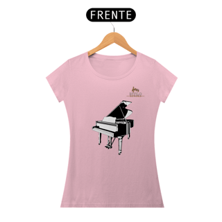 Nome do produtoCamiseta Premium Feminina Algodão Pima Estampada Musical Piano - Estilo Sonoro