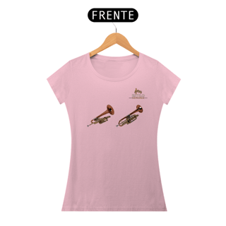 Nome do produtoCamiseta Premium Feminina Algodão Pima Estampada Musical Trompete - Estilo Sonoro