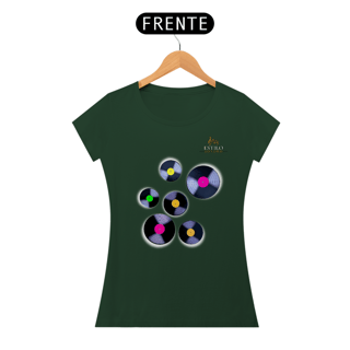 Nome do produtoCamiseta Premium Feminina Algodão Pima Estampada Musical Disco de Vinil - Estilo Sonoro