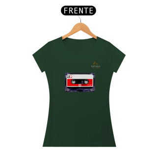 Nome do produtoCamiseta Premium Feminina Algodão Pima Estampada Musical Fita Cassete - Estilo Sonoro