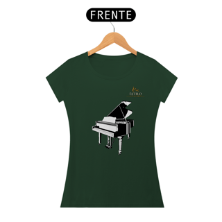 Nome do produtoCamiseta Premium Feminina Algodão Pima Estampada Musical Piano - Estilo Sonoro