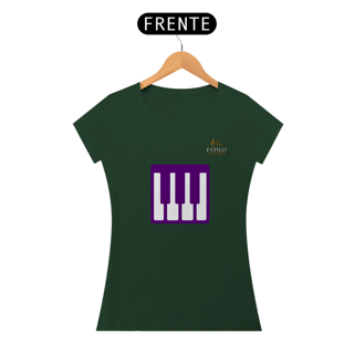 Nome do produtoCamiseta Premium Feminina Algodão Pima Estampada Musical Piano - Estilo Sonoro