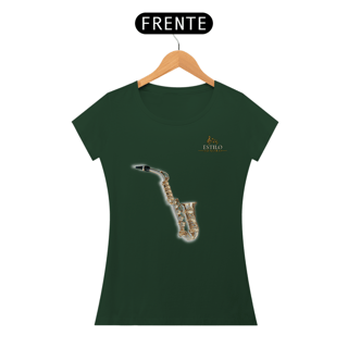 Nome do produtoCamiseta Premium Feminina Algodão Pima Estampada Musical Saxofone - Estilo Sonoro