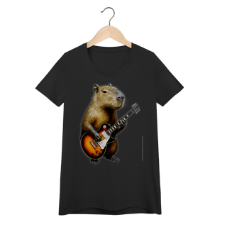 Camiseta Baby Long Capivara tocando Guitarra Quality