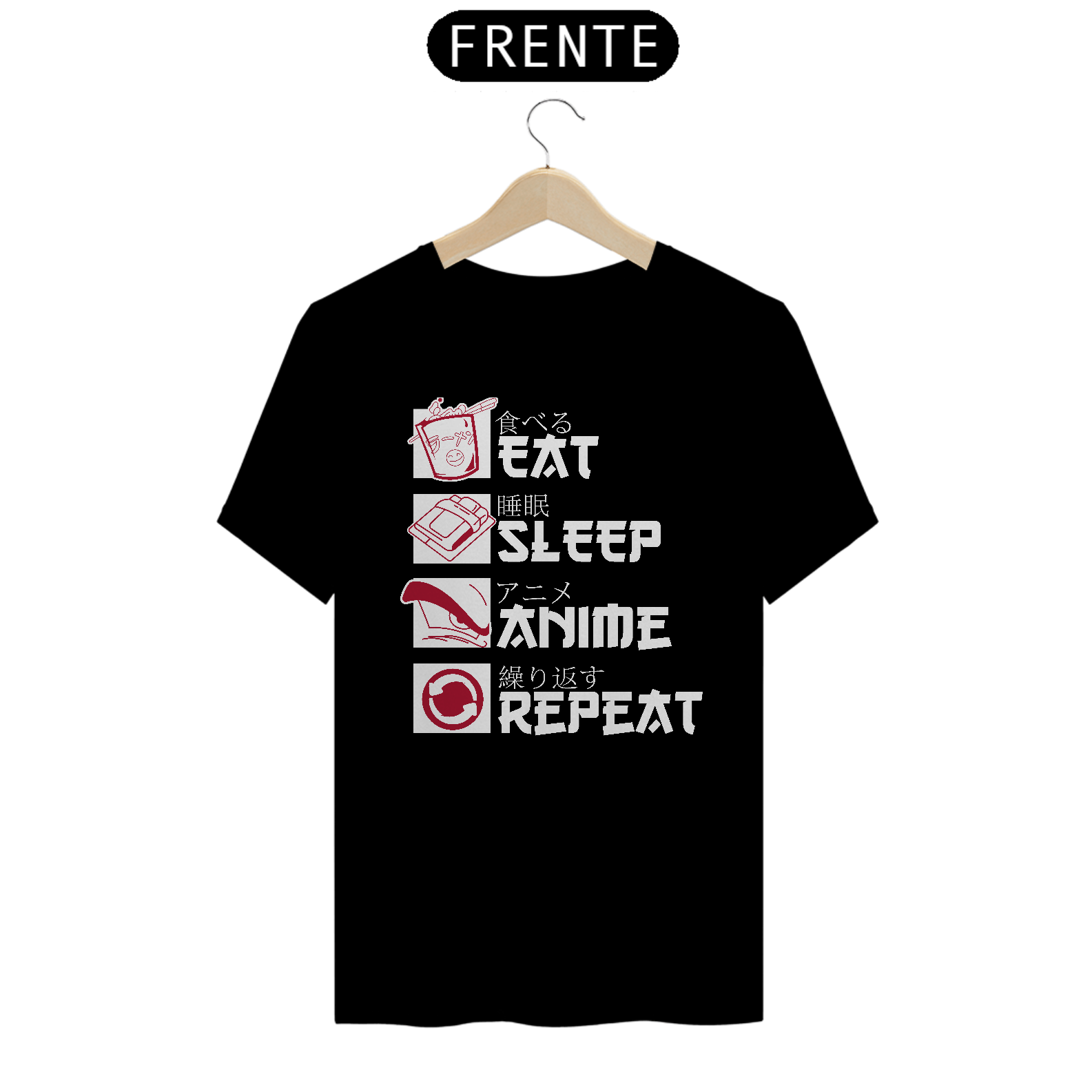 Camiseta Estampada - Eat Sleep Anime Repeat