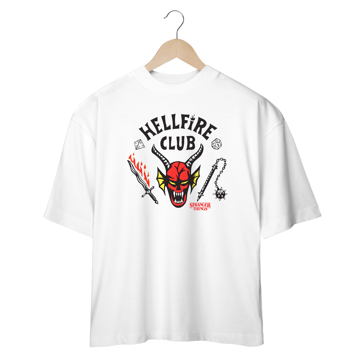 Nome do produto: Camisetas Oversized Stranger Things HellFire Club Logo