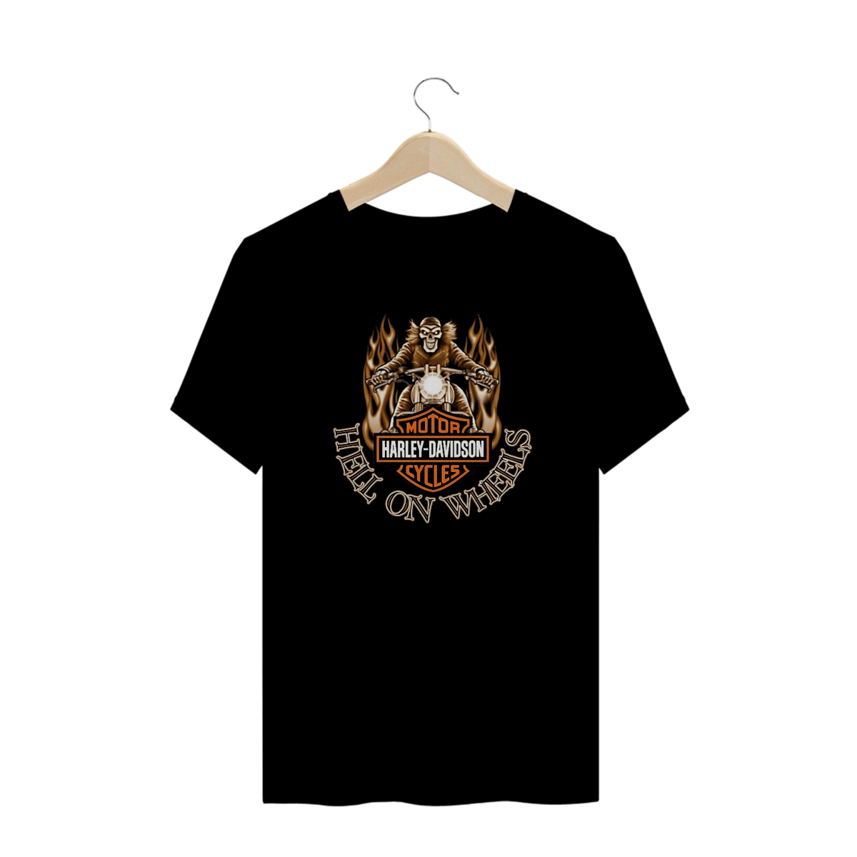 Nome do produto: Camisetas Plus Size Harley Hell On Wheels