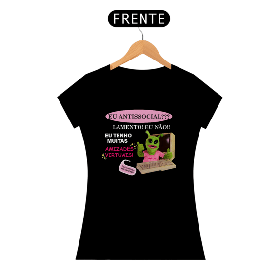 Camiseta Babylook Amizades Virtuais (Preta)