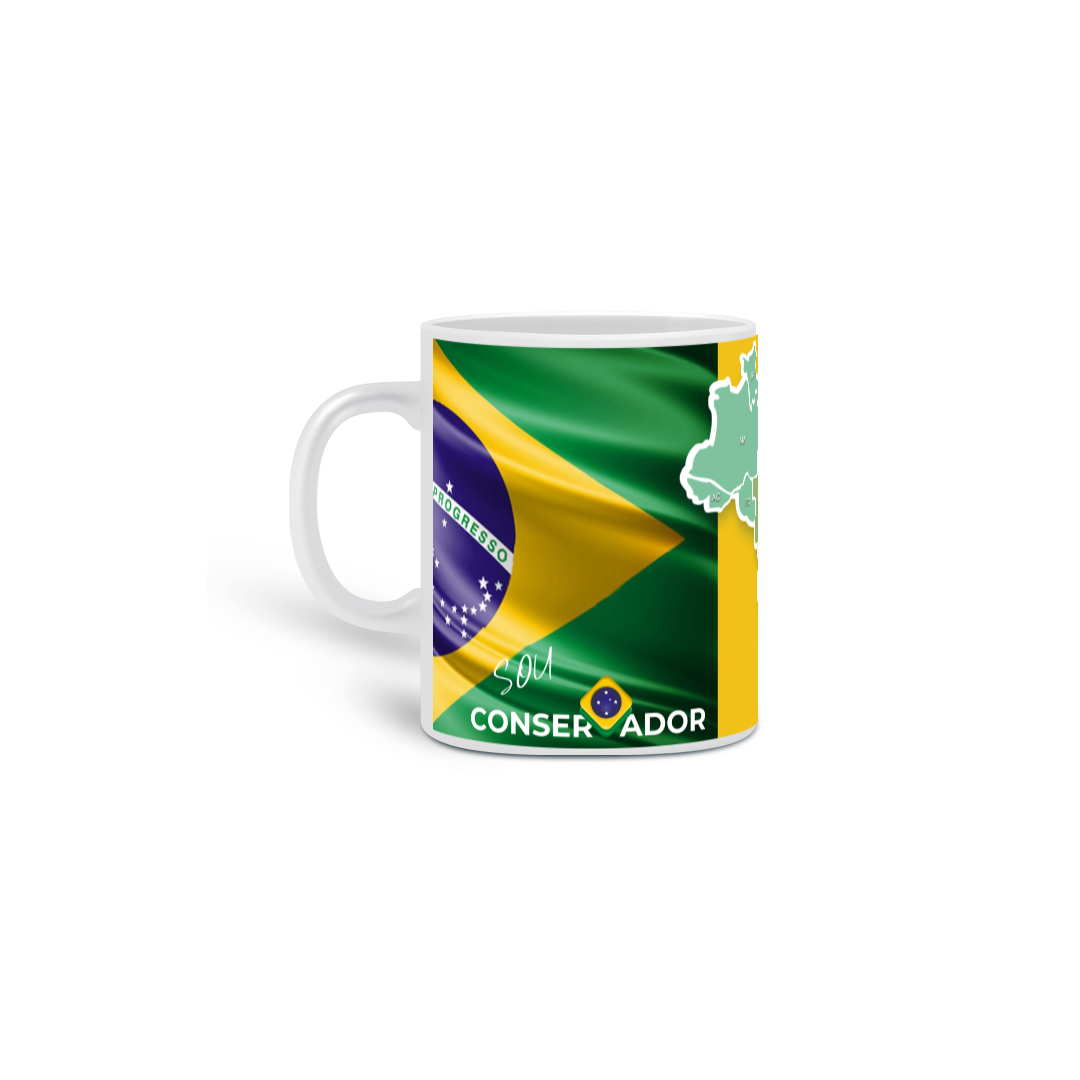 caneca bandeira e mapa do Brasil conservador