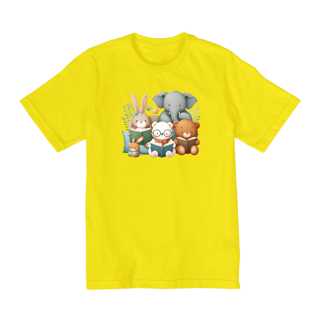 Nome do produto Camiseta Infantil Animais Fofos Lendo