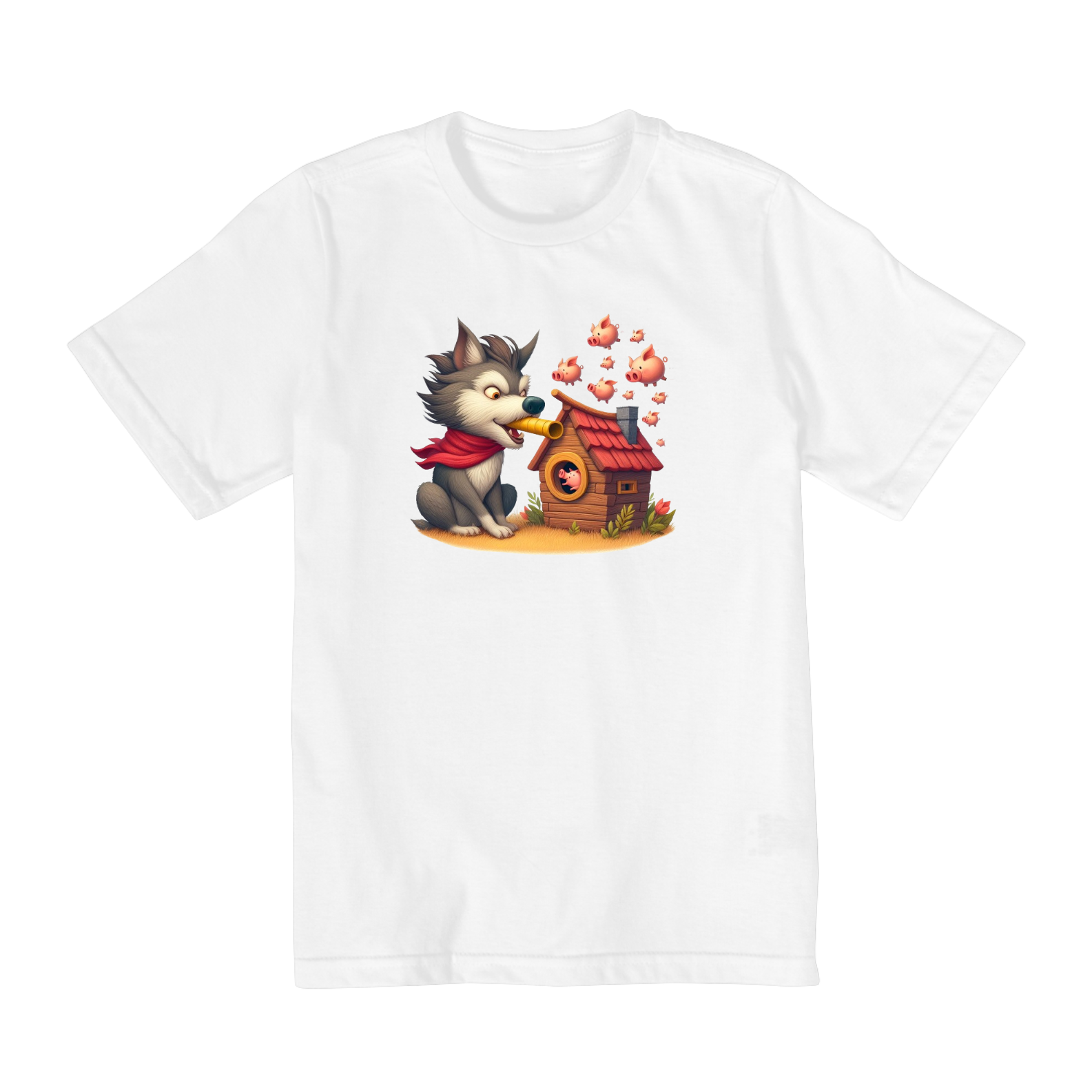 Camiseta Infantil Lobo Mau Assoprando