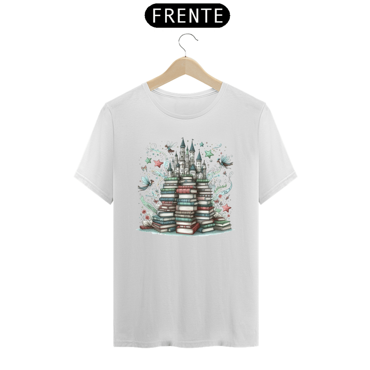 Nome do produto: Camiseta  Pilha de Livros e Castelo
