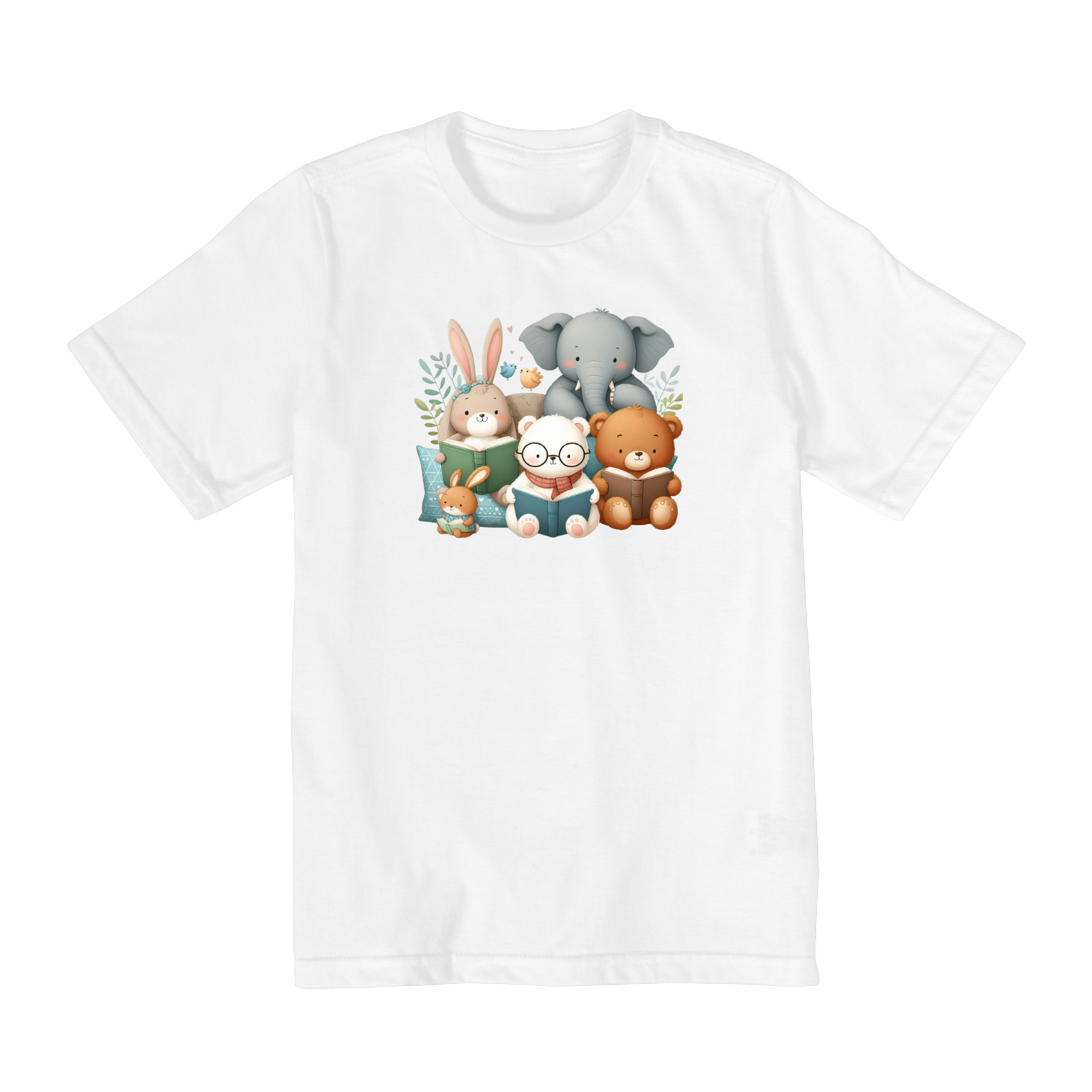 Camiseta Infantil Animais Fofos Lendo