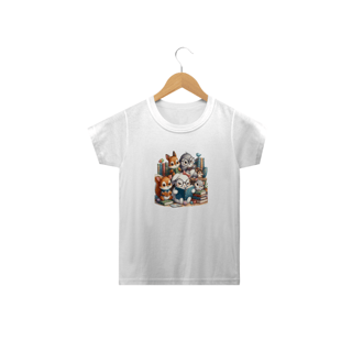 Nome do produto Camiseta infantil Bichos na Biblioteca